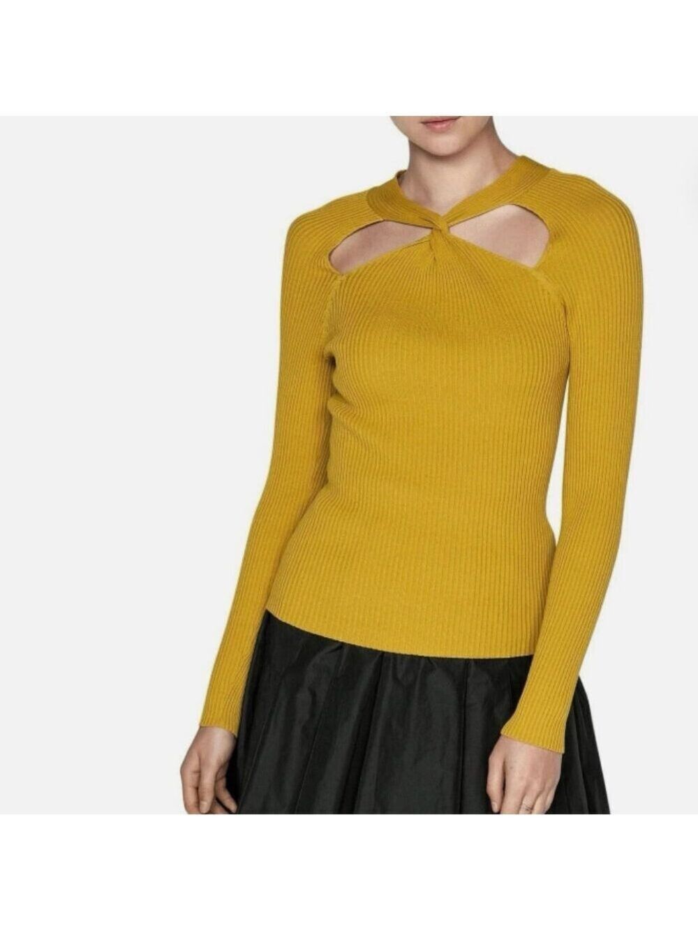Cue Green Ribbed Long Sleeve Sweater Cut Out Large